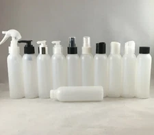 Natural HDPE 4oz Cosmo Round Plastic Bottles with Pump,Spray,Disc Cap,Lotion,etc
