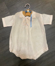Vintage Baby Pink Silk Romper with Embroidered Collar/Snaps