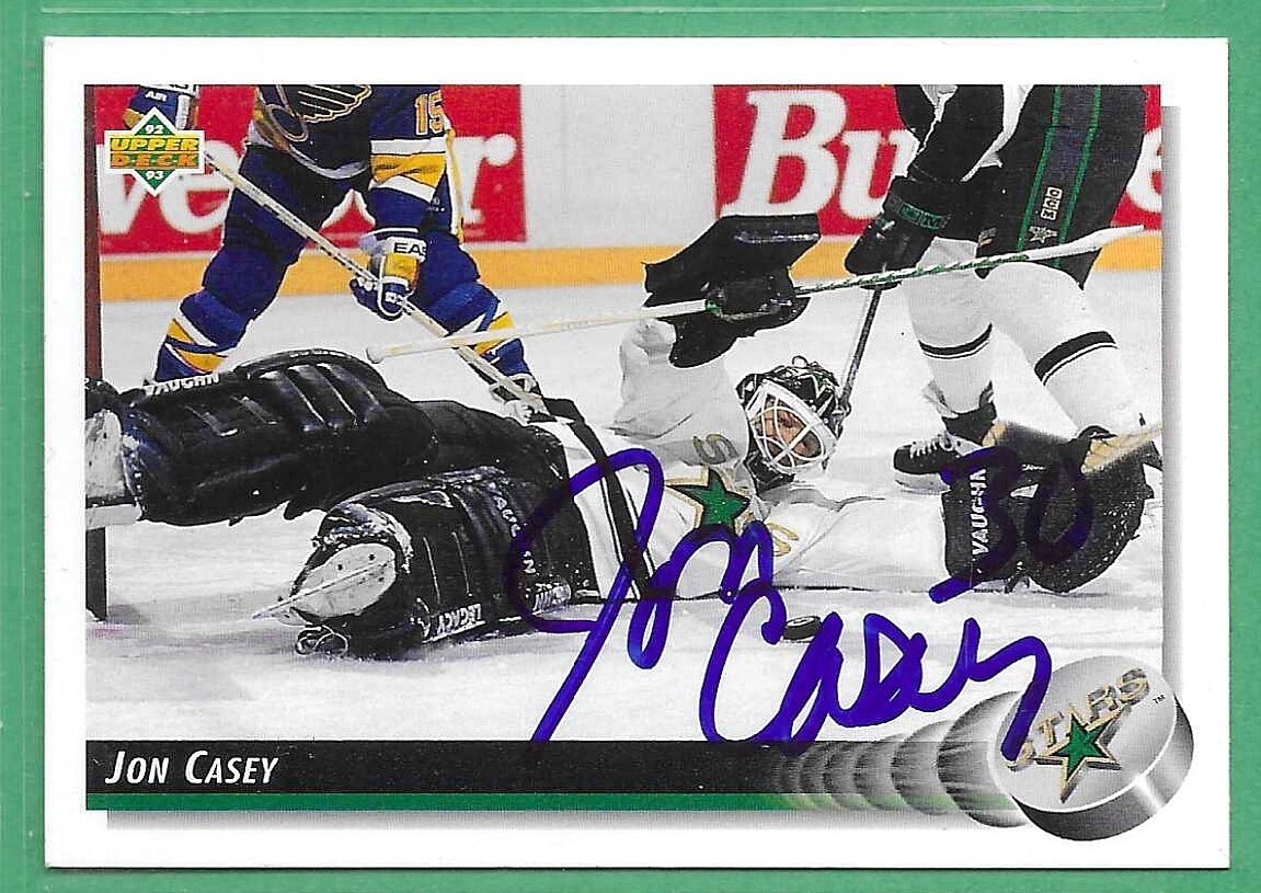 1992-93 Upper Deck Hockey *SIGNED* ~ Card #190 ~ Jon Casey ~ Stars