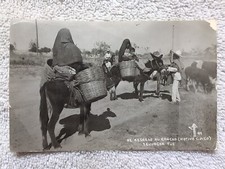 RPPC Burros Trabajadores c1910 Postal Tehuacán México "Volver al Rancho"