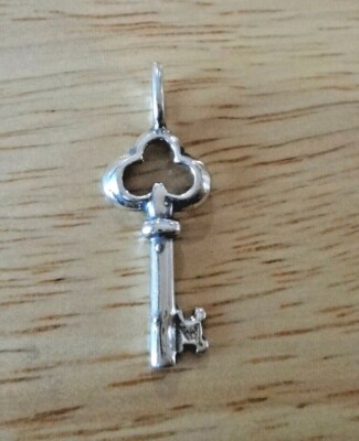 Sterling Silver 9x23mm Skeleton Key for Love Lock Heart Charm with bale