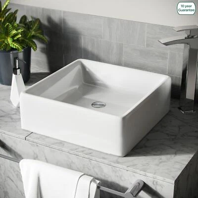 NESHOME Small 385 mm Counter Top Basin Square Cloakroom Bathroom Sink | Leven