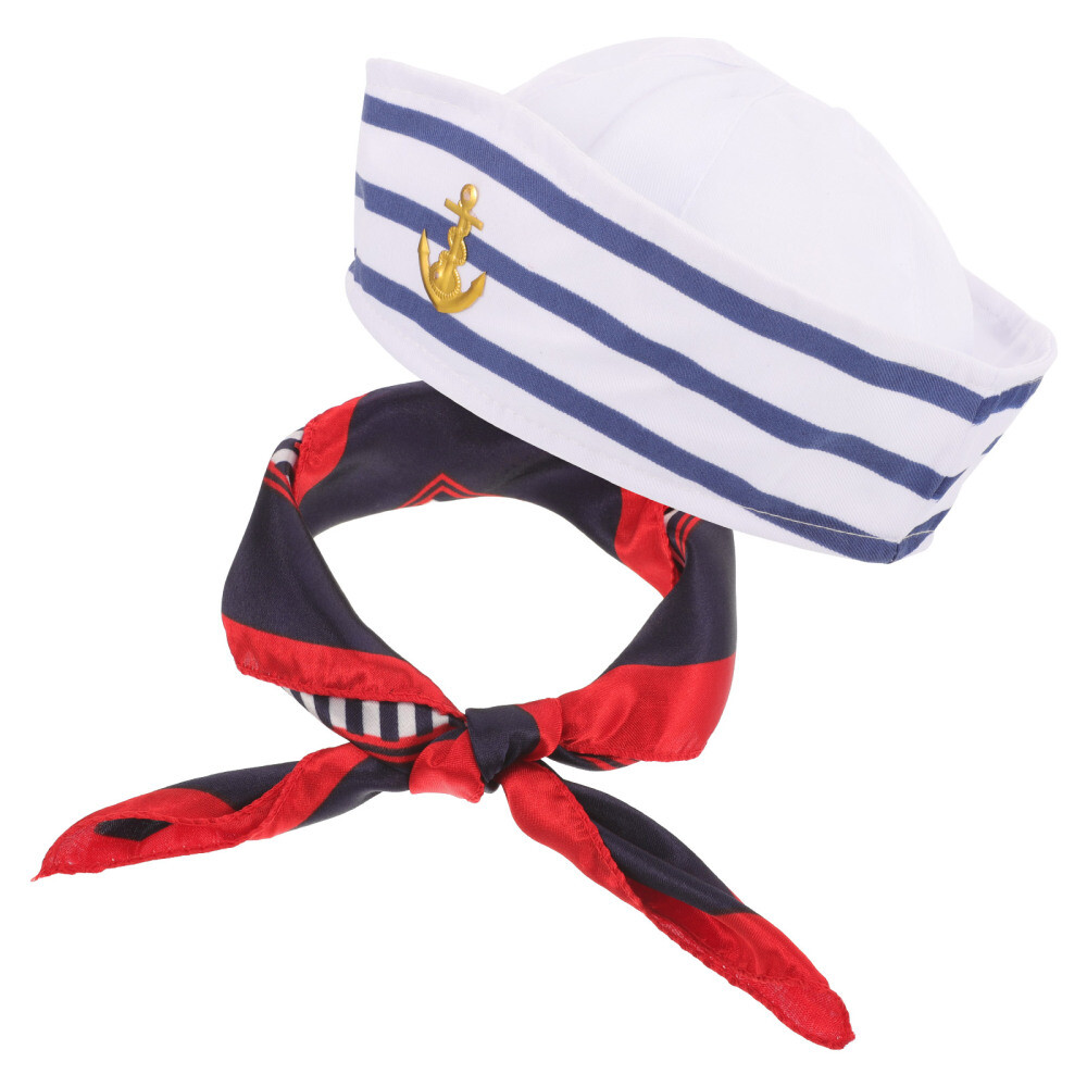 4 Sets Cosplay Sailor Hat and Scarf Fancy Dress Captain Hat Sailor