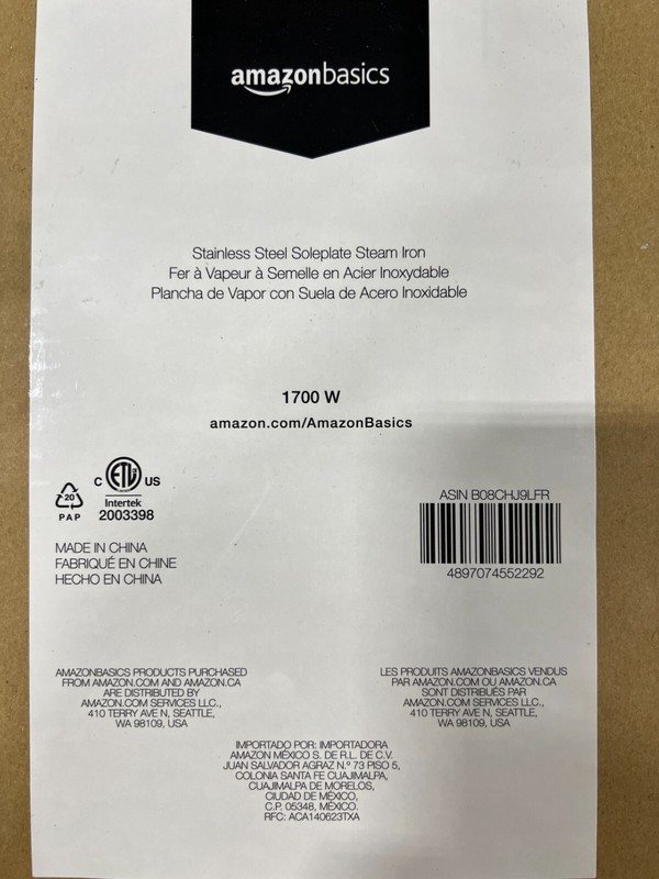Amazon Basics stainless steel soleplate steam iron