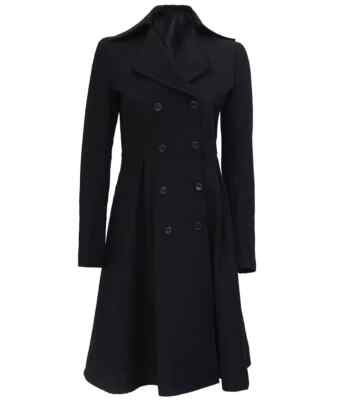 Carol Womens Black Double Breasted Wool Trench Coat XXL