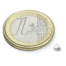 40 x Scheibenmagnet Rundmagnet Ø 3 mm, Höhe 3 mm Neodym (NdFeB) N45 - hält 500 g