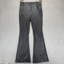 Fashion Nova Womens Faux Leather Flare Pants Black High Waist Stretch Size XL
