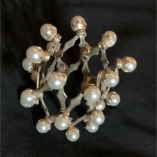 Vintage Silver Tone Faux Pearl Metal Hair Accessory White