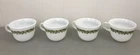 Vintage Pyrex Lot of 4 Corning USA Green Floral Milk Glass Coffee Tea Cups Mugs