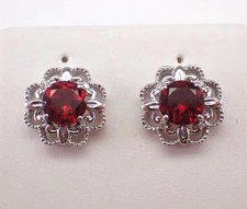 2Ct Round Cut Lab-Created Red Garnet Flower Stud Earrings 14K White Gold Plated