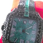 ICED OUT Square Analog Wristwatch Roman Dial Date Black/Green Bracelet NEW — photo 1
