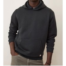 Marine Layer Mens Grey Corbet Quilted Ribbed Pullover Hoodie Sweatshirt Large