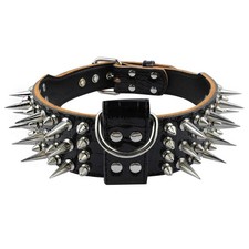 2" Wide Luxury Sharp Spiked Dog Collar, Durable Anti-Biting PU Leather Dog Co...