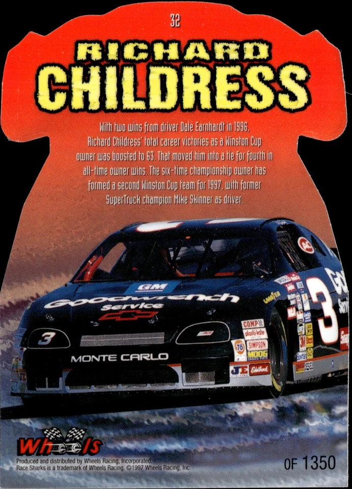 1997 Wheels Race Sharks #32 Richard Childress Hammerhead - Image 2 of 2