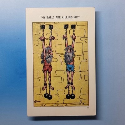 Comic Postkarte um 1965 Mittelalter Folterkugeln töten mich