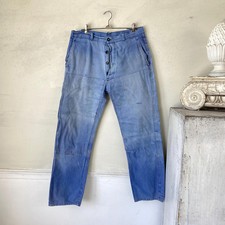 35 waist Vintage French Indigo Work Pants 1940  s 1950  s 1960  s Patched Bleu de