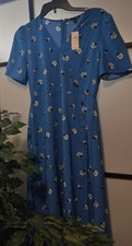 Ann Taylor Factory Wrap Midi Dress Blue Floral Short Sleeve V-Neck Zip 2