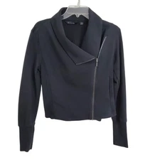 H by Halston Women's Black Draped Collar Zippered Short Jacket Size 6