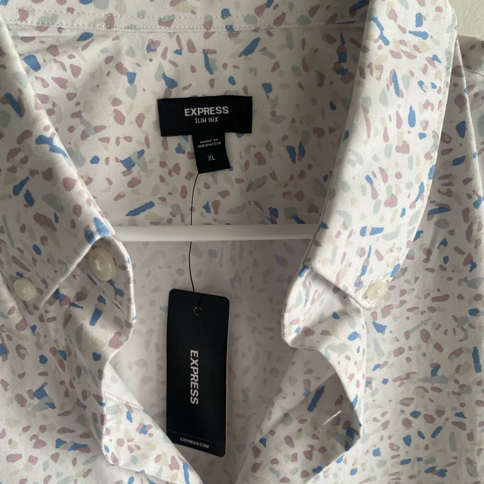 Camisa divertida Express Slim 1x Para hombres Talla XLarge Confettii Floral Abotonada Foto 3 de 4