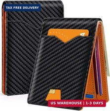 Minimalist Men's Wallet Carbon Fiber Thin Bifold RFID Blocking Card Holder Gift