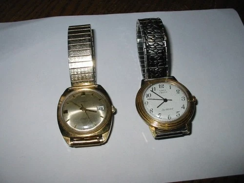 2 Vintage men's Timex wrist watches Electric Dynabeat fixers PARTS estate w/date
