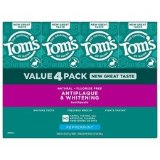Tom's of Maine Fluoride-Free Antiplaque Whitening Toothpaste, 4.5 oz., 4 pk.