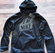 NWT Nike Boys YLG/XL Black/White FLAME Hooded Therma-Fit Sweatshirt L/XL