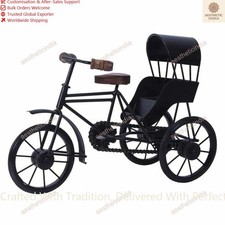 Indian Exclusive Wooden and Wrought Iron Miniature Rickshaw Black Color
