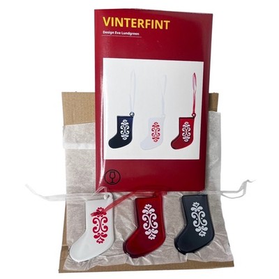 Glass Christmas Stockings Set 3 Red White Gray Holiday Ornaments Vinterfint New
