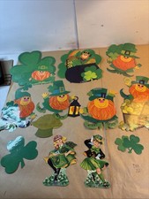 Lot of 11 Vintage St. Patrick's Day Leprechaun Die Cut Decorations Laminated V