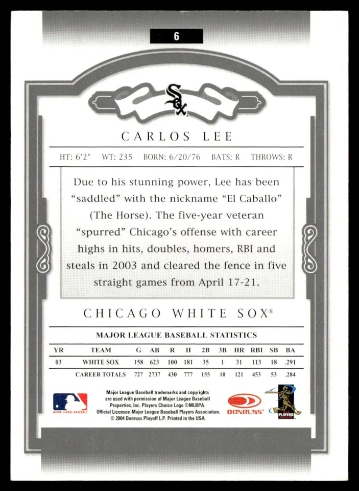 2004 Donruss Classics Carlos Lee Chicago White Sox #6 - Image 2 of 2