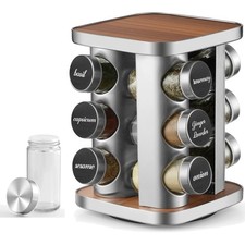 Gewürzregal 12 Gläser Edelstahl Holz Drehbar Küche Ordnung Organizer