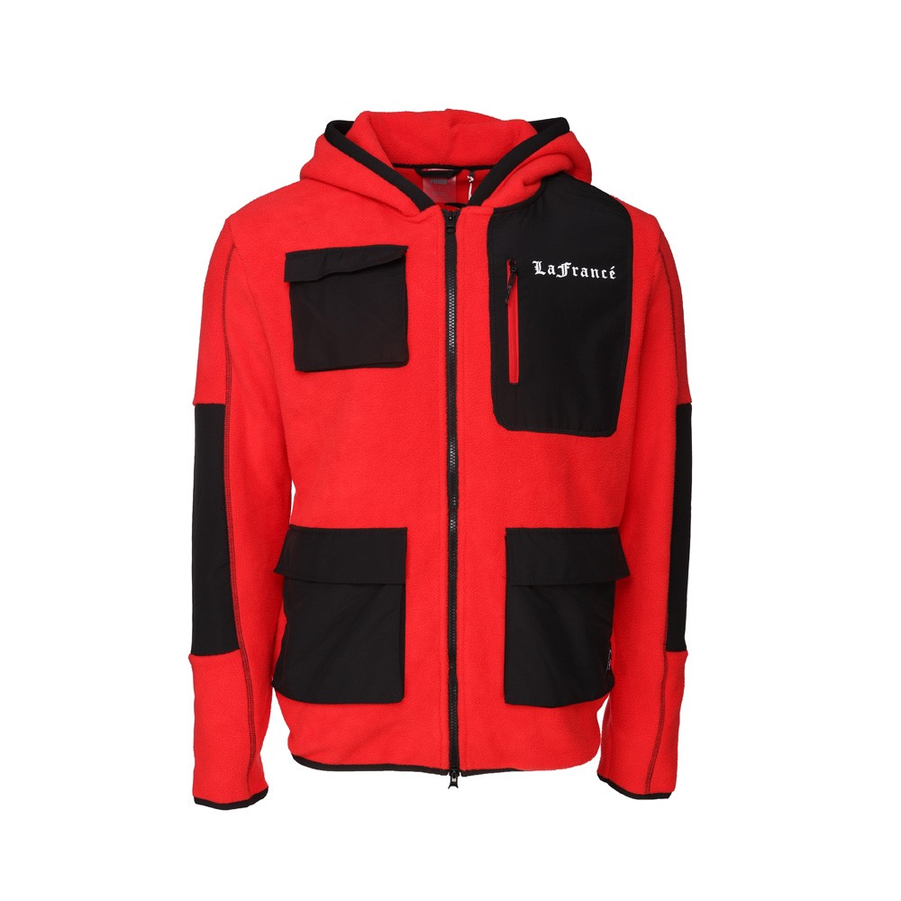 PUMA Hoops X Lafrance Holiday Sherpa Full Zip Hoodie Mens Red
