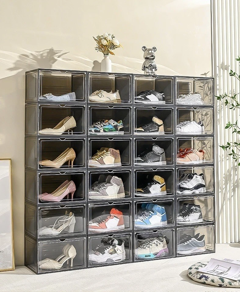 10x Magnetic Shoe Storage Boxes Clear Drop Side AJ Sneaker Organizer Case Solid - Image 3 of 4