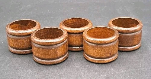 Vintage Wooden Napkin Rings Wood Retro Farmhouse Rustic Set of 5