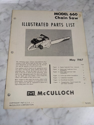 #ad MCCULLOCH PARTS LIST BOOK ILLUSTRATED MANUAL CHAIN SAW MODEL 660 67278 1967 $5.23