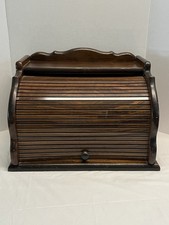 Vintage Roll Top Wooden Bread Box MCM Cottage...