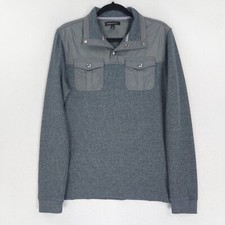 Banana Republic Sweater Mens Medium Gray Snap Mock Neck Waffle Knit Lightweight