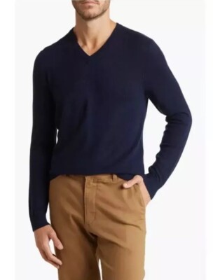 Brooks Brothers V Neck Wool Spandex Stretch Sweater M Navy  L Prof Dry Cleaned