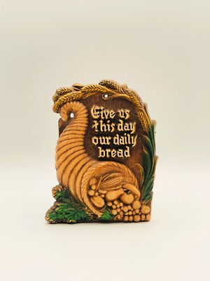 Vintage Napkin Holder Caddy Give Us This Day Our Daily Bread Cornucopia 6'' USA