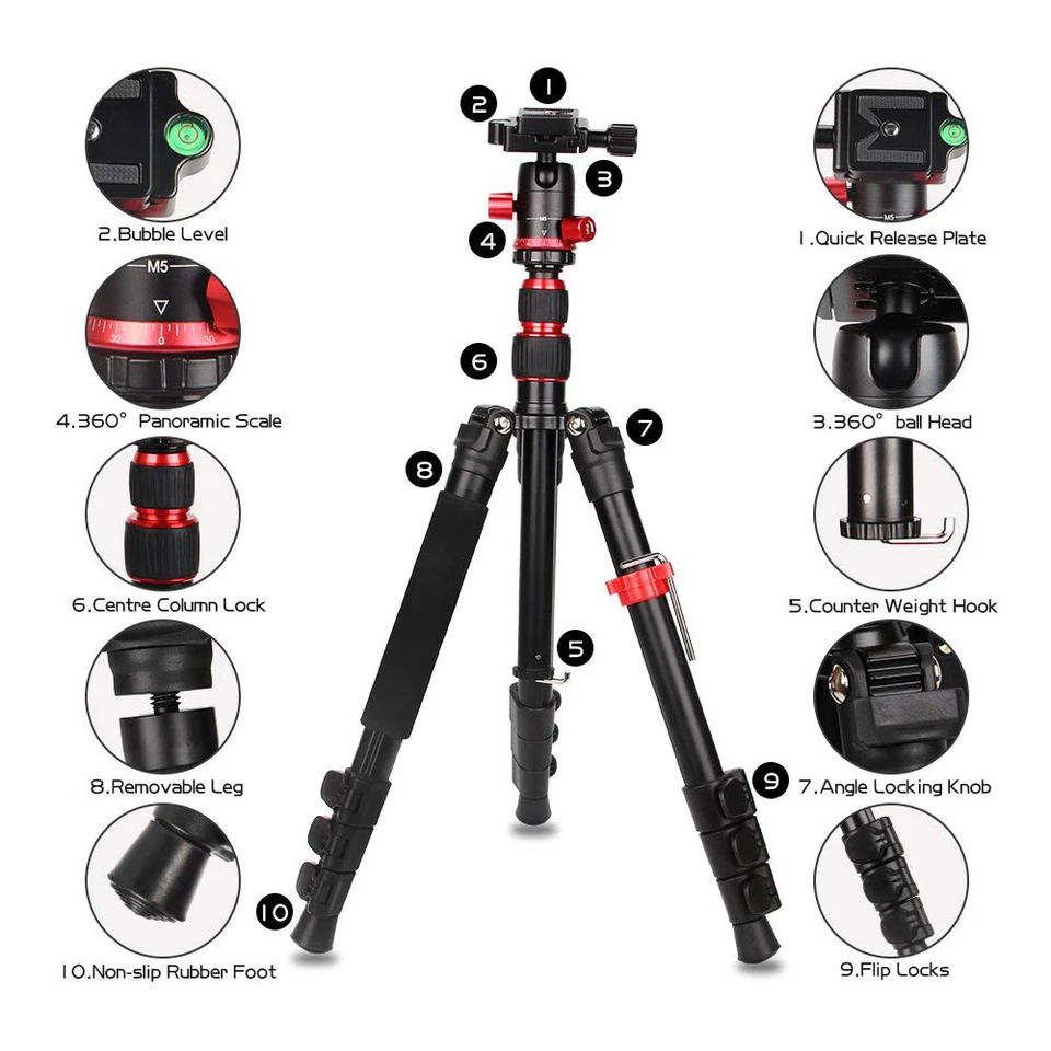 ZOMEI Camera Tripod M5 Aluminum Compact Tripod 63" with Ball Head&Quick Releas - Image 2 of 4