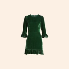 NWT $248 Reformation Mountain Dress Emerald Green Velvet Mini Ruffle Holiday 0