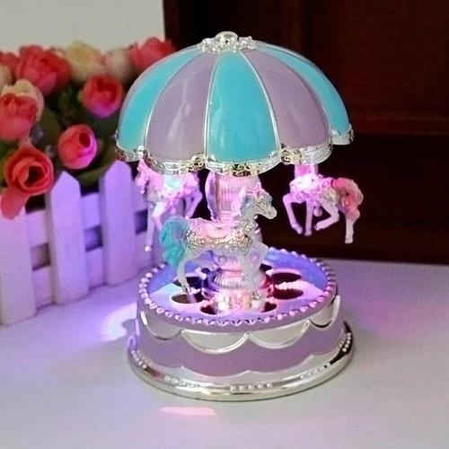 Vintage Horse Carousel Music Box Toy Light Clockwork Musical Birthday Gifts