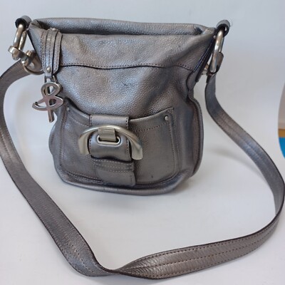 B Makowsky Bag Silver Metallic Pebble Leather Crossbody