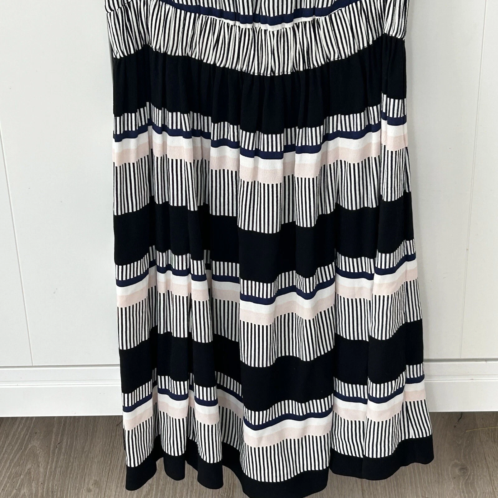 Abito Kate Spade Bay a righe cravatta fiocco schiena taglia 4 senza maniche nero festa *