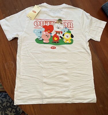 BT21 Life Outdoor White T-shirt Size Large New With Tags