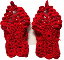Red Fingerless Gloves mitones Wrist Warmers handmade crochet wristwarmers S/M