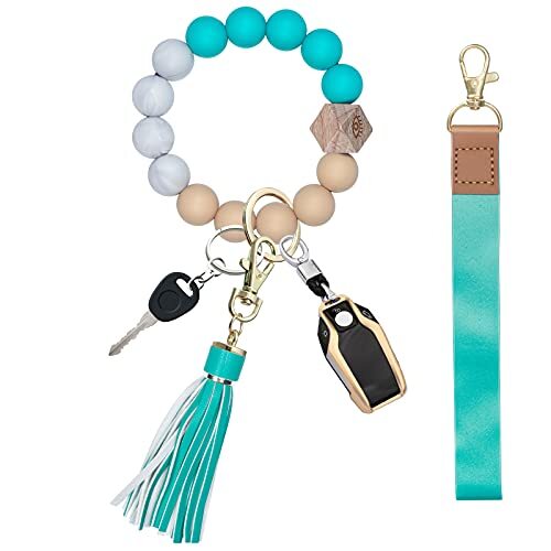 Silicone Beaded Key Wristlet Bracelet with Green Lanyard-image