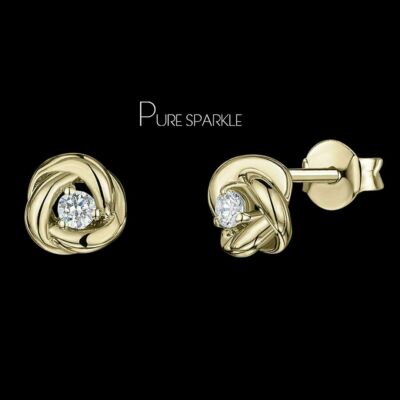 14K Gold 0.05 Ct. Lab-Created Diamond Tiny Love Knot Studs Earrings Fine Jewelry