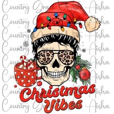 Sublimation Transfer Print Skull Christmas Vibes Ready To Press Heat Transfer